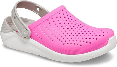 Vista 3 de Crocs Kids LiteRide Clog Zapato atlético casual para niños y niñas, azul marino y blanco.