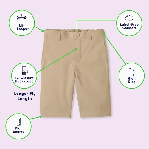 Vista 3 de French Toast Pantalones cortos adaptables con frente plano para niño con cierre de velcro y cintura elástica