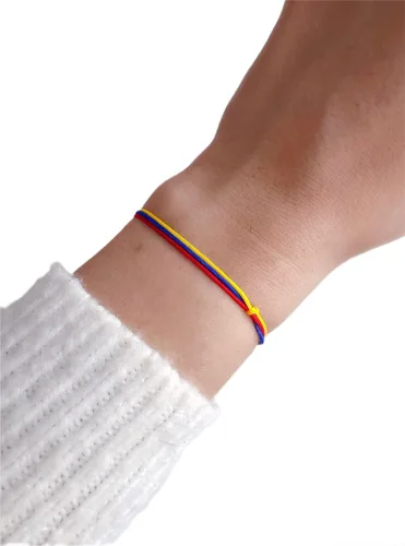 Vista 5 de Pulsera minimalista colombiana, amarilla, azul, roja, ajustable de 5.5 a 9 pulgadas de nailon