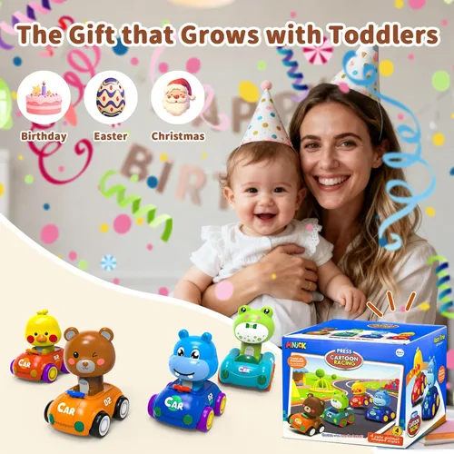 Vista 3 de Press to Go - Juego de 4 autos de animales para bebés de 6 a 36 meses