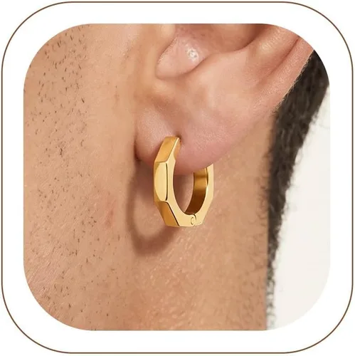 Vista 19 de ChainsHouse Huggie Hoop Earrings for Men Women, Stainless Steel A: Aro de cuentas (1 par) - Plata