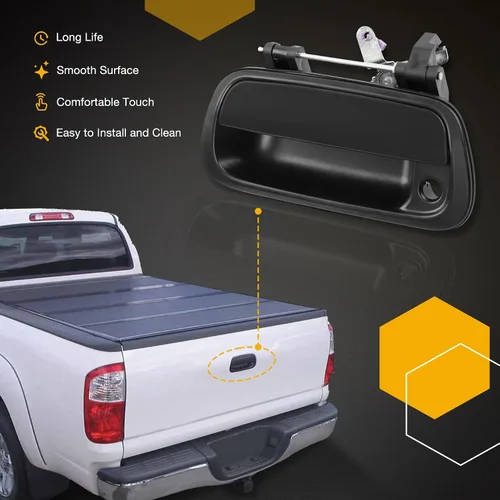 Vista 2 de Gledewen Manija de pestillo para portón trasero con cilindro de cerradura y 2 llaves, compatible con Toyota Tundra 2000-2006, reemplaza # 80867