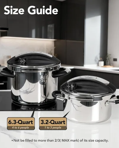Vista 9 de MICHELANGELO Olla de Presión pequeña de acero inoxidable, 3.2 cuartos Olla de Presión, sistema de bloqueo con una sola mano, compatible