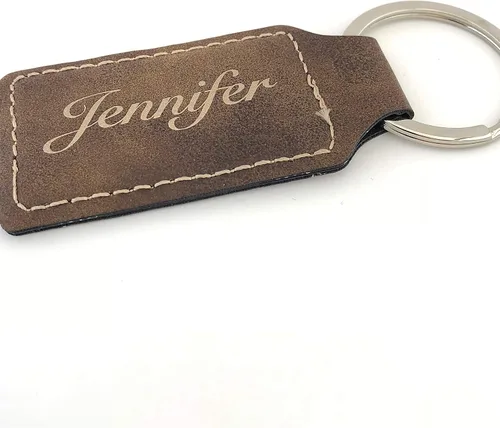 Vista 3 de Llavero personalizado de cuero vegano grabado con láser permanentemente