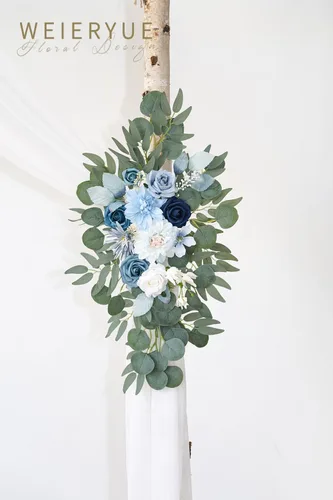 Vista 4 de [Usado] Kit de flores artificiales para arco de boda (paquete de 3), 2 piezas de decoración de arco de flores artificiales, 1 cortina transparente