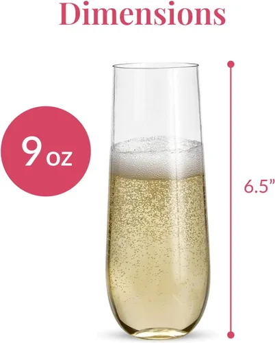 Vista 3 de Prestee 24 Copas de Champán de Plástico - Copas de Champán sin Tallo Resistentes de 9oz para Fiestas - Vasos de Brindis de Plástico Transparente