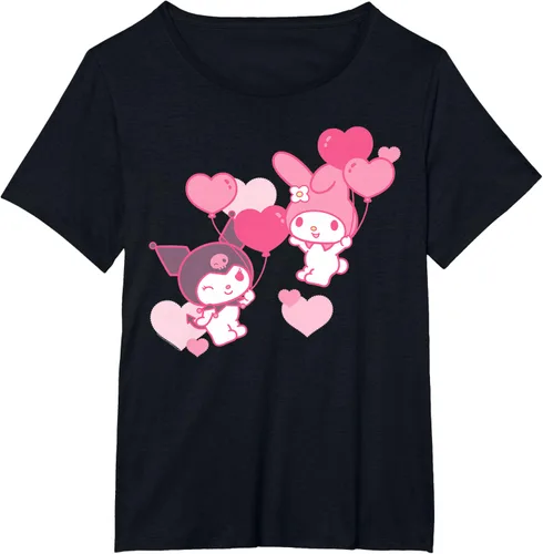 Vista 37 de Camiseta de My Melody y Kuromi con corazones del Día de San Valentín Negro
