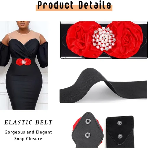 Vista 3 de Cinturón elástico ancho de flores para mujer, cintura elástica de perlas blancas, cintura elástica, accesorios de joyería para niñas