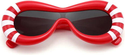 Vista 3 de FEISEDY Lentes de sol ovalados inflados para mujeres y hombres, a la moda, de gran tamaño, montura gruesa, Y2K, divertidos tonos estéticos B9088