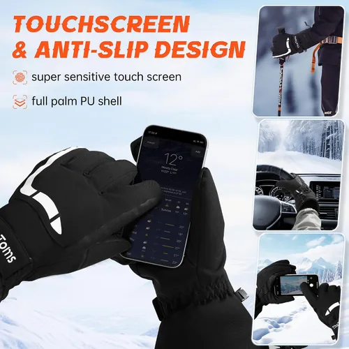 Vista 2 de ThxToms Guantes de esquí para hombres y mujeres, guantes de invierno impermeables 3M Thinsulate guantes cálidos unisex para pantalla táctil, guantes