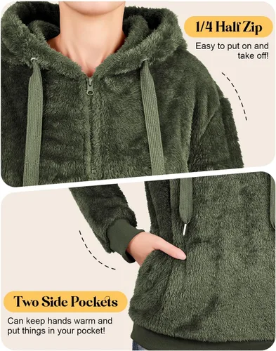 Vista 48 de Century Star Sudadera deportiva mullida de vellón con capucha para mujer de talla extragrande con bolsillos