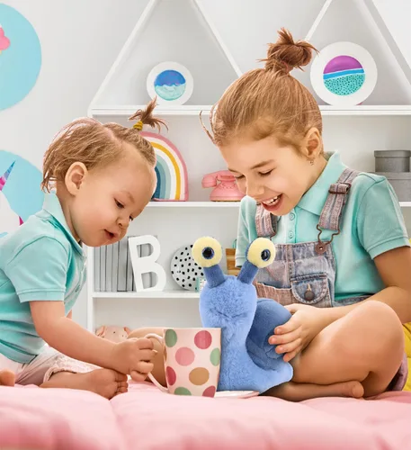 Vista 5 de DolliBu Caracol de peluche – Caracol azul de ojos grandes y abrazable, adorable juguete de peluche para jugar, lindo regalo de vida silvestre