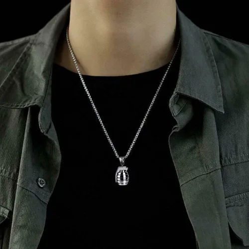 Vista 4 de Hombres Acero Inoxidable Creativo Mano Granada Juego Juego Colgante Collar Collar Strand