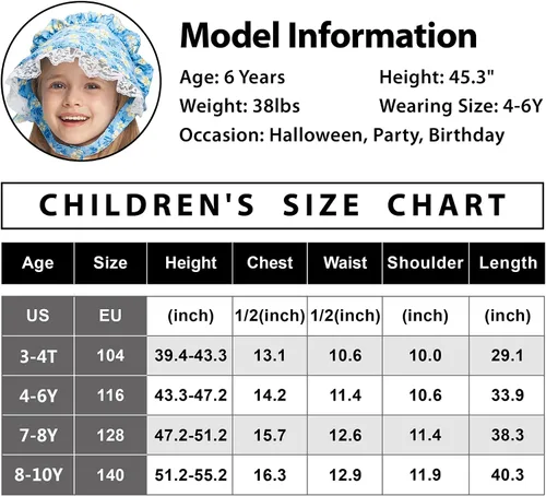Vista 6 de Girls Pioneer Costume, Colonial Prairie Dress Bonnet 2 Pcs Floral Outfit for Kids Village Party Cosplay 3-10Y