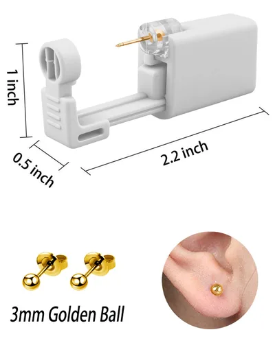 Vista 4 de Kit de perforación de oreja, 2 piezas, sin dolor, fácil de usar en casa, kit de pistola de perforación de oreja con aretes (dorado)