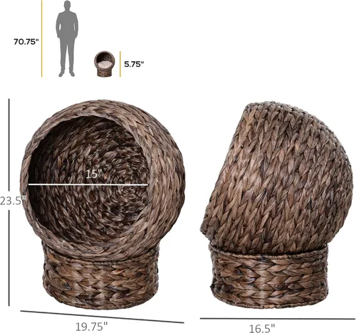 Vista 7 de PawHut Cama Elevada Tejida a Mano para Gatos con Cojín Suave y Forma de Silla de Huevo, Casa Canasta para Gatitos con Soporte, Cama Elevada