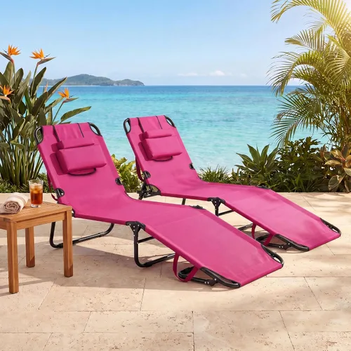 Vista 9 de Goplus Silla de bronceado, silla de playa plegable con agujero facial, almohada extraíble, correa de transporte, posición ajustable, silla