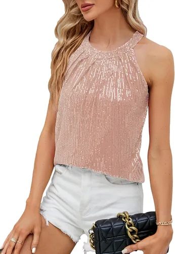 Vista 4 de Vrtige Blusa sin mangas plisada con lentejuelas brillantes para mujer