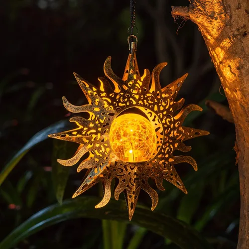 Vista 8 de Luces solares para decoración de jardín al aire libre, faroles colgantes decoración metal girasol regalos impermeables para patio liquidación porche