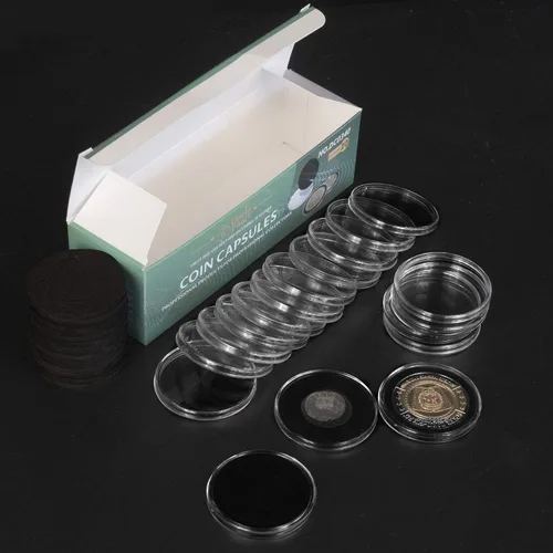 Vista 5 de 20 juegos de cápsulas para monedas de 46 mm con 6 tamaños de juntas de espuma, protector de estuche para colección de monedas (juntas negras