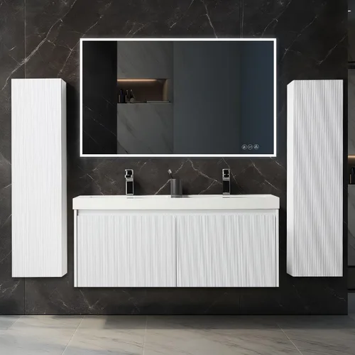 Vista 20 de Blossom Lavabo de baño de 20 pulgadas con tocador, todo en madera montado en la pared, gabinete flotante de baño con tocador con fregadero