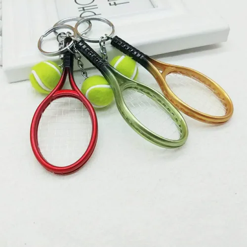 Vista 4 de Mini raqueta de tenis de color con llavero de bola