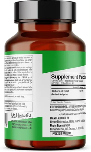 Vista 3 de Dr. HERBALIST Berberina Cápsulas 500 mg, Berberis Aristata Extracto de agracejo indio con alcaloide de berberina, para azúcar en la sangre ya