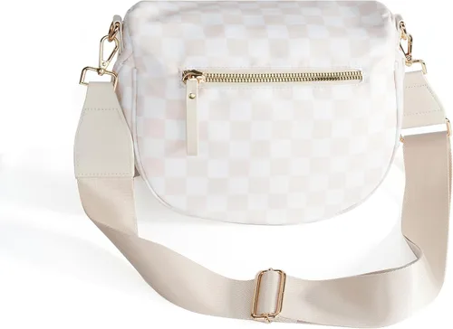 Vista 2 de Bolsa cruzada espaciosa de nailon a cuadros, estilo cangurera, para mujer