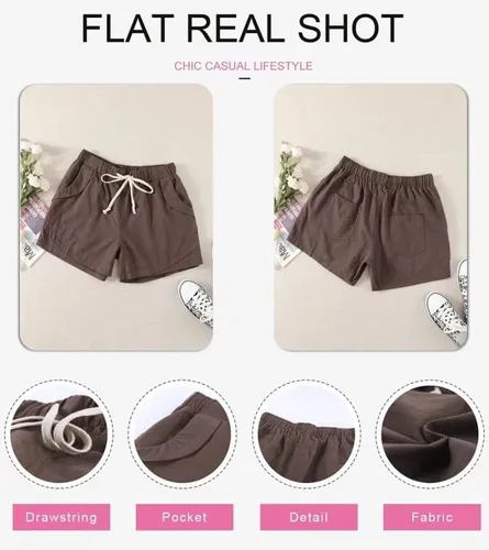 Vista 3 de Dokotoo Pantalones cortos casuales de lino y algodón con cordón elástico para mujer