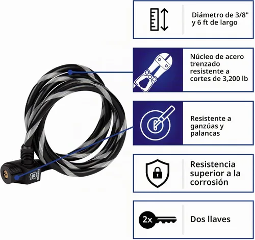 Vista 5 de BRINKS - Cable de bucle de acero flexible de bloqueo con llave de 3/8" x 6