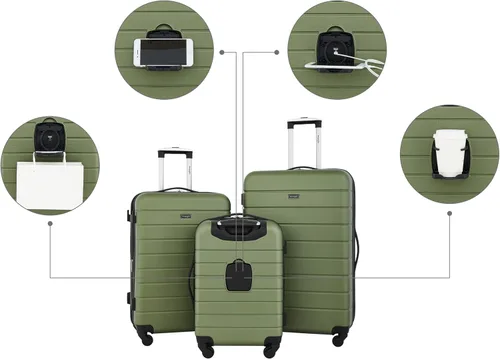 Vista 2 de Wrangler - Juego de piezas de equipaje inteligente con portavasos y puerto USB, Verde oliva