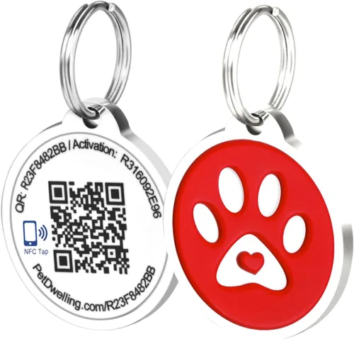 Vista 16 de Pet Dwelling Etiquetas inteligentes de identificación de mascotas QR + NFC para perros, duraderas e impermeables, etiquetas inteligentes