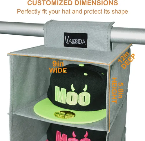 Vista 2 de VAESIDA Estante para Sombreros Colgante de 10 Estantes para Closet/Organizador para Almacenamiento - Mejor Soporte para Gorra de Béisbol, Gris