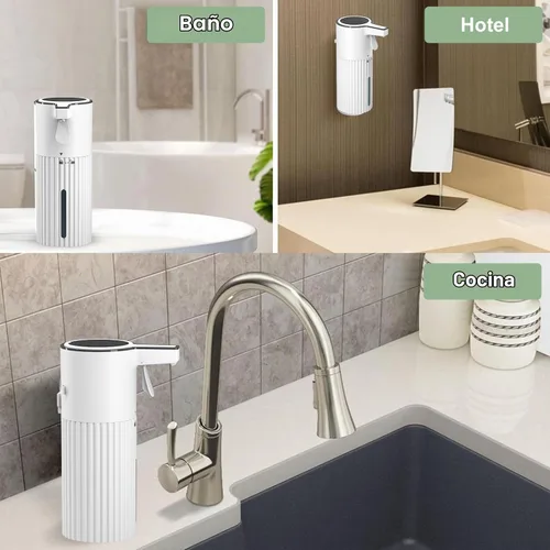 Vista 7 de Dispensador automático de jabón espumoso activado por empuje, dispensador de jabón para cocina, control de flujo continuo de 13.5 fl oz