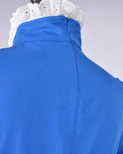 Vista 6 de miccostumes Disfraz de sirvienta para mujer, vestido de manga larga cerúleo con delantal blanco