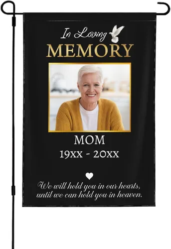 Vista 14 de Bandera de memoria personalizada con nombre de foto, fecha, letrero funerario personalizado, bandera conmemorativa personalizable para jardín