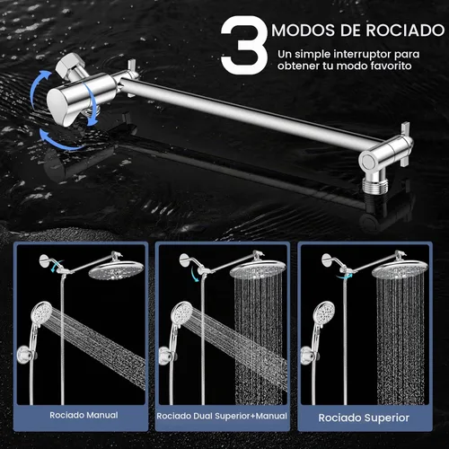 Vista 5 de FEELSO Combo de cabezal de ducha de 10 pulgadas con cabezal de ducha doble