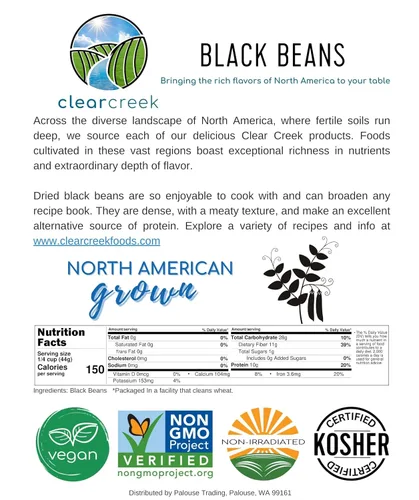 Vista 5 de CLEAR CREEK Frijoles Negros Cultivados en el Estado de Washington 1 libra Proyecto Verificado Sin OGM Vegano Kosher Sin Irradiar