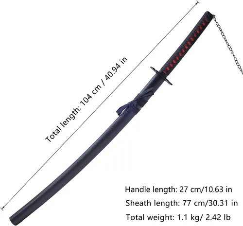Vista 2 de Anime Cosplay Prop Espada Kurosaki Ichigo Black Sky Lock Zhanyue Zhanpaku Negro Recto/Doblado Samurai Espada