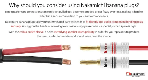 Vista 4 de Nakamichi Excel Series - Enchufes tipo banana chapados en oro de 24 quilates, calibre 18 AWG, tamaño de 0.157 in para altavoces, amplificador