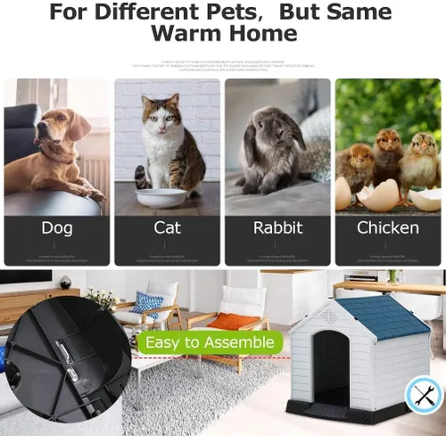 Vista 5 de Casa para perros, casa para perros pequeños y medianos, impermeable, transpirable, de plástico duradero, para interiores y exteriores