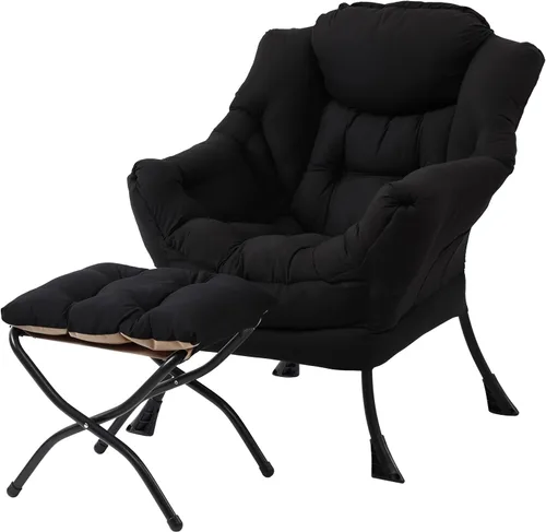 Vista 24 de Silla perezosa moderna con otomana, cómoda silla de lectura para sala de estar