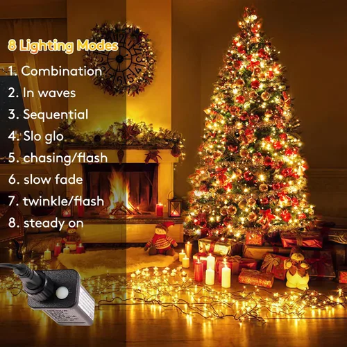 Vista 3 de BlcTec Luces de Navidad blancas cálidas, 300 luces LED de 108 pies para árbol de Navidad con 8 modos, impermeables, con certificación UL