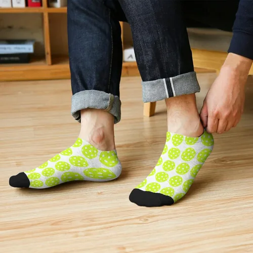 Vista 6 de devor Calcetines tobilleros de algodón para hombre, calcetines atléticos, lindos calcetines de pelleball, Blanco