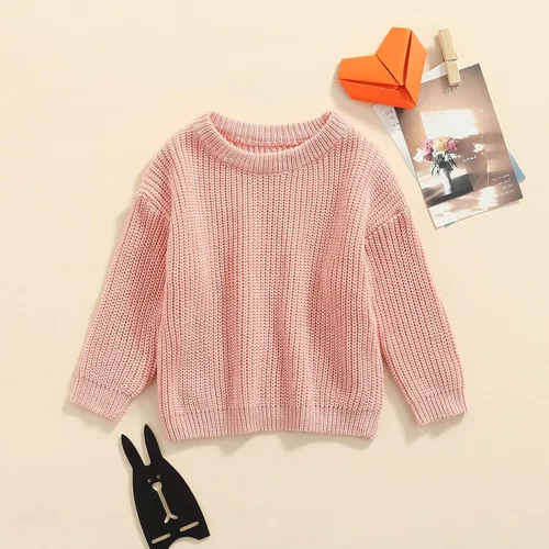 Vista 2 de Karwuiio Suéter de punto para bebé, niña, niño, cuello redondo, manga larga, sudadera para otoño e invierno