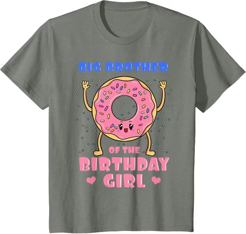 Vista 90 de Big Brother Of The Birthday Girl Donut Bday Party Bro Sib Camiseta, Negro, S