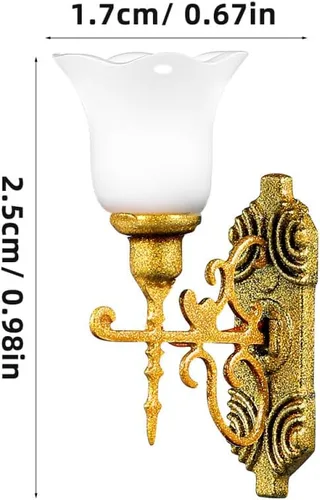 Vista 3 de Yardwe 4 luces LED de pared en miniatura, mini apliques a escala 1:87, lámparas de micro paisaje amarillo cálido, luces de modelo ABS dorado