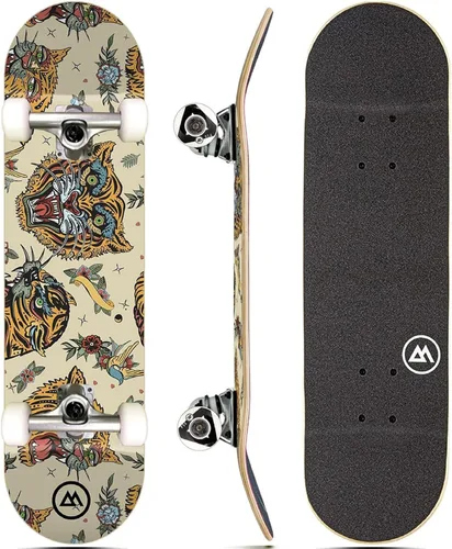 Vista 11 de Magneto Complete Skateboard 6-Layer Canadian Maple Double Kick Concave Deck Beginners, and Teens Astronaut