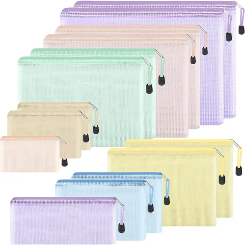 Vista 8 de EOOUT 8 bolsas de malla con cremallera, 8 tamaños, bolsas impermeables con cremallera, 8 colores de plástico impermeable para almacenamiento