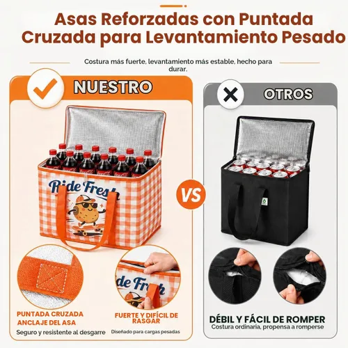Vista 9 de Paquete de 2 bolsas aisladas reutilizables para comestibles, bolsas enfriadoras plegables para comestibles, bolsa aislante grande de alta Adorable